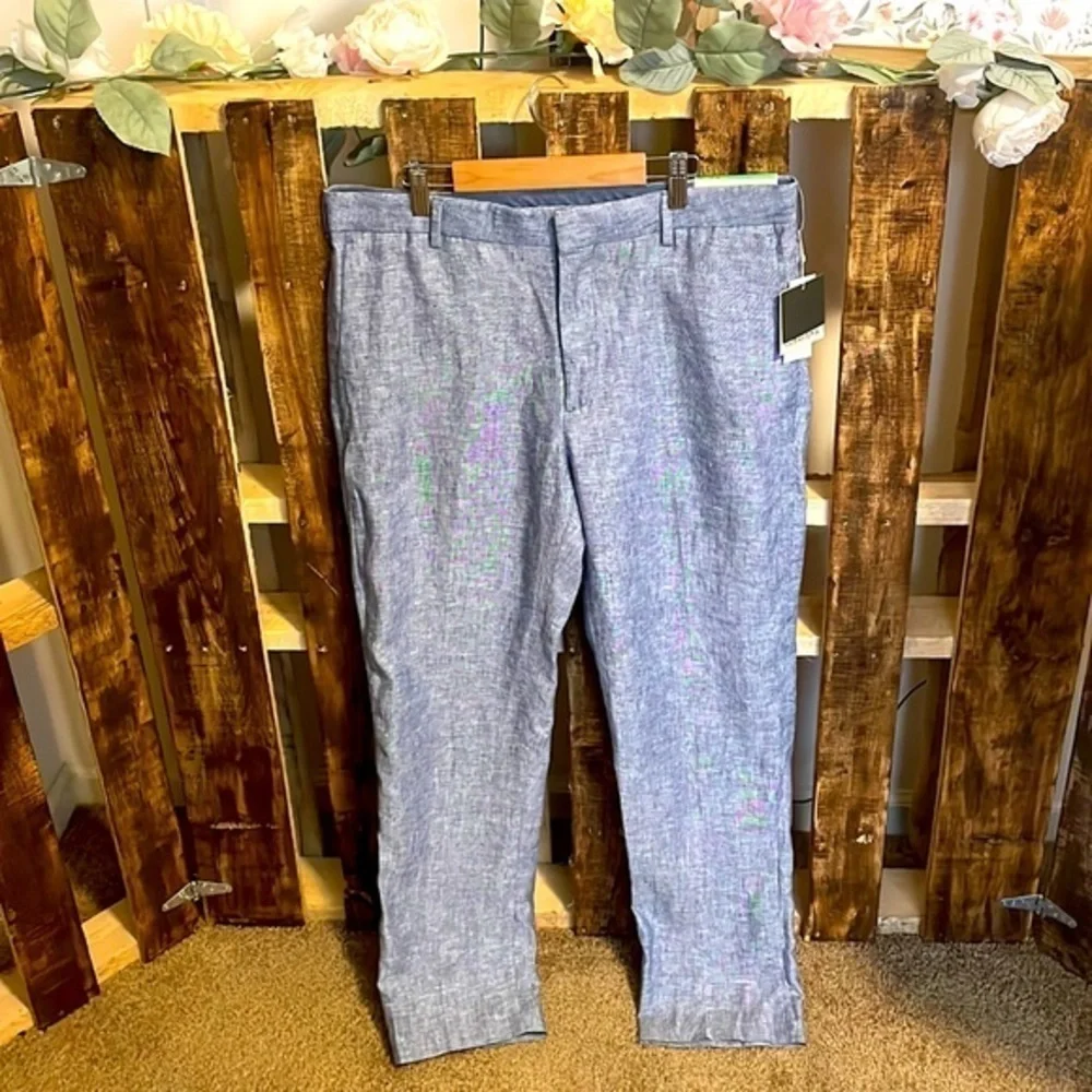 Cubavera pants men’s dark denim linen blue dress nwt Sz W34 L30